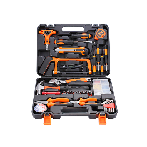 Home tools set with plastic toolbox