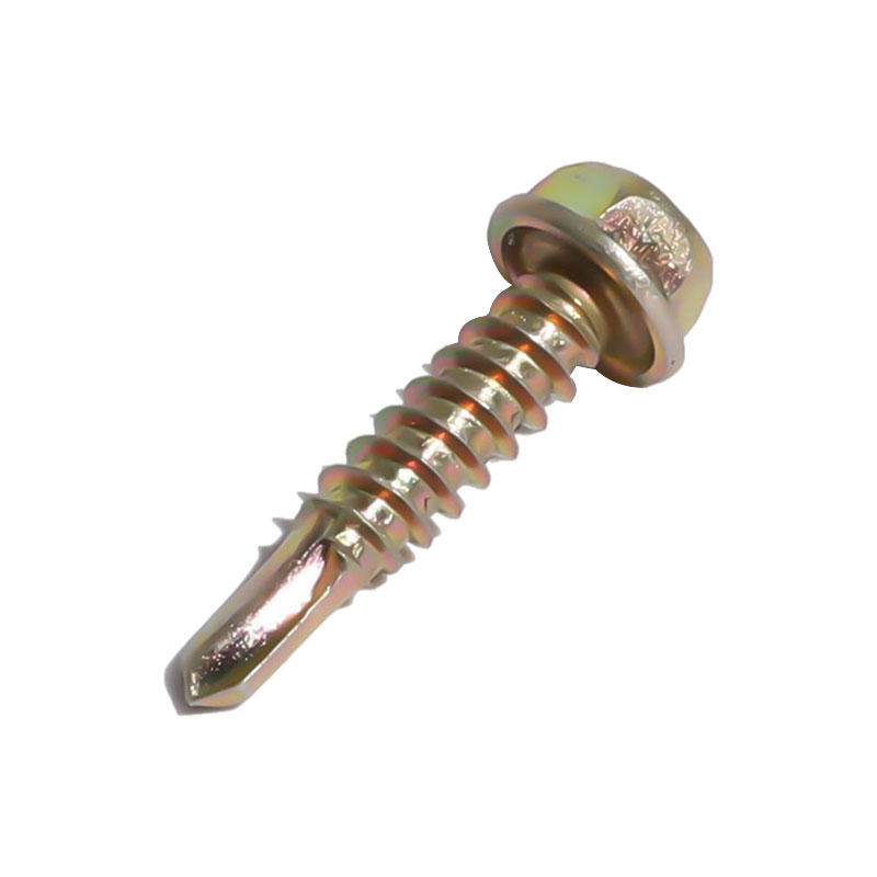 Hex washer head self drilling screw yellow zinc plated